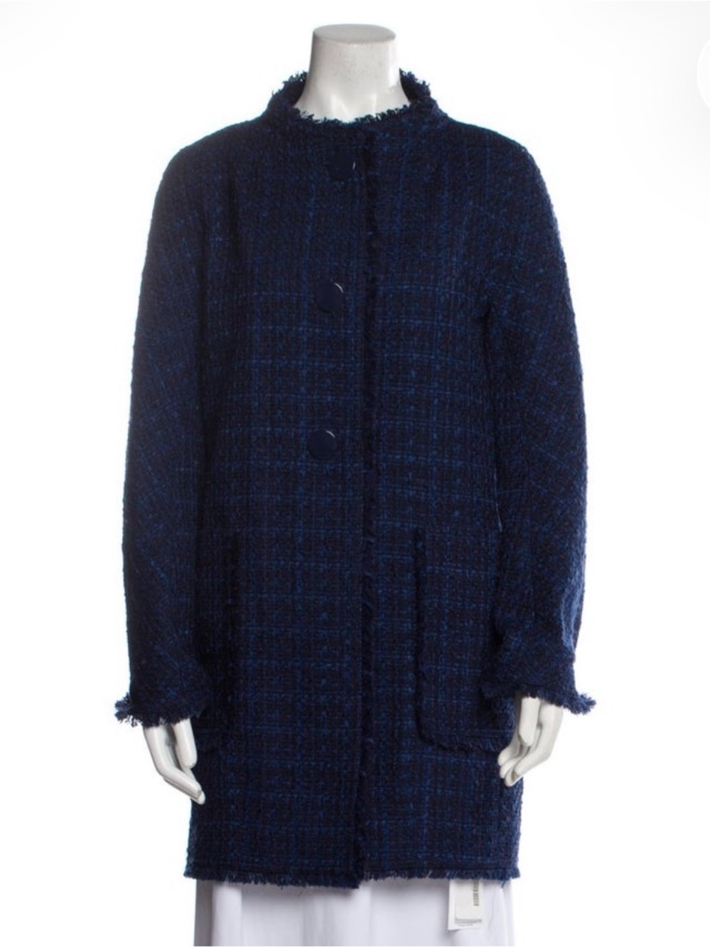 kate spade Navy Bouclé Pea Coat with Fringe Trim
